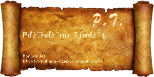 Páhány Timót névjegykártya